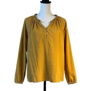 J. Jill Soft Loose Corduroy Long Sleeve V-Neck Popover Top Women XS Mustard Gold